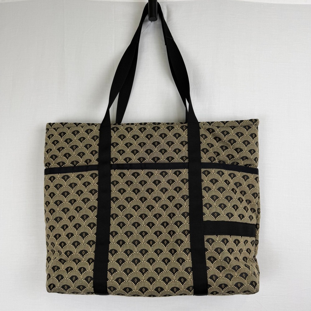 Large Art Deco Woven Tapestry Tote Bag Heavy Duty Canvas Carryall Black Gold